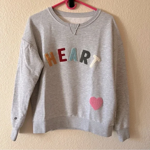 ZHRILL Grey Cotton Sweatshirt Sweater with Heart Appliqués size Small - Picture 1 of 8